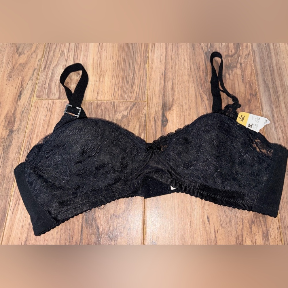 Basic Editions Black Lacey Bra Vintage NWT Deadstock‎ 38C No Padding/Wire